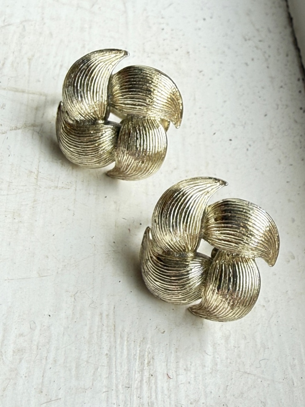 Vintage Silver toned Floral Screw Back Earrings - Textured Petal Design